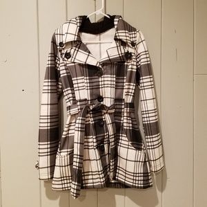 Black and White Plaid Peacoat